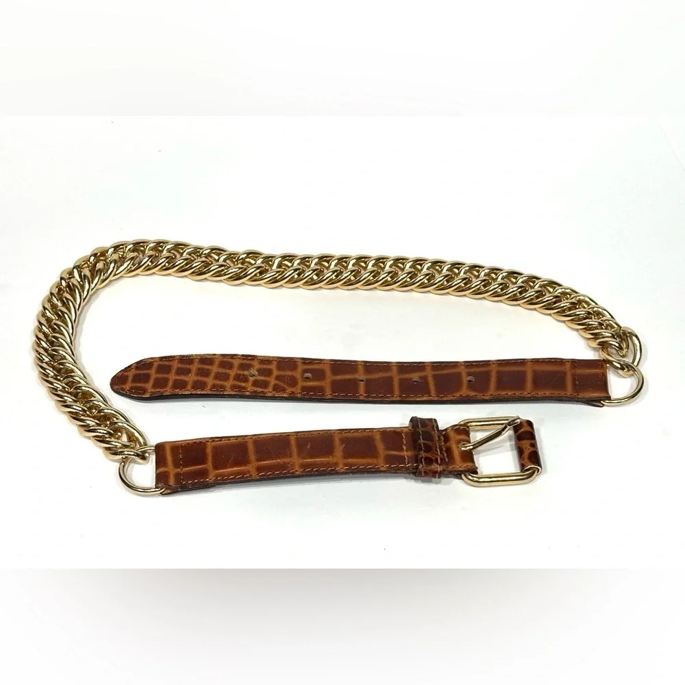 Axcess Genuine Leather Chain Link Belt Size Small S Made Italy Alligator Print